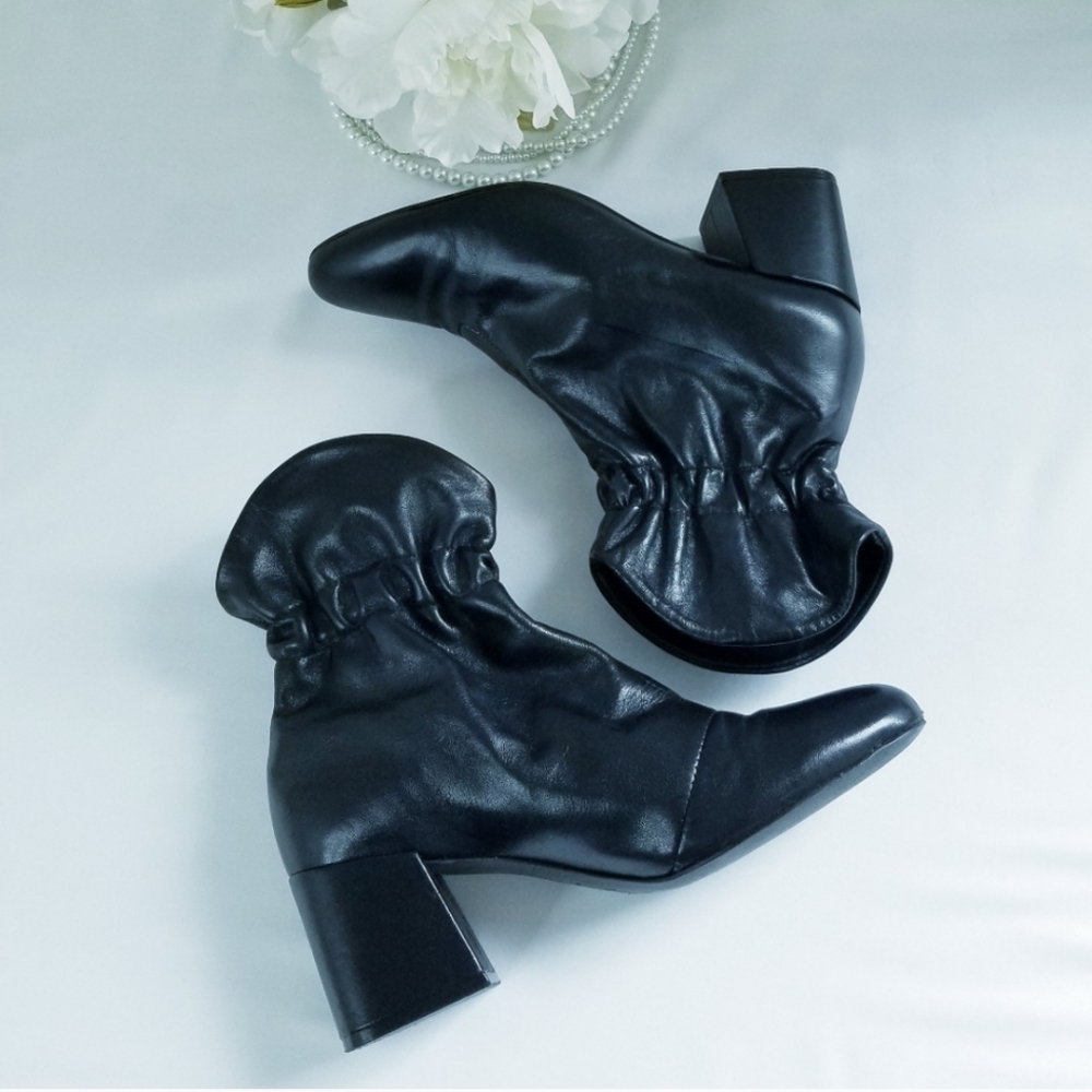 SCHUTZ Black Leather Ruched Style Elastic Ankle Boots
